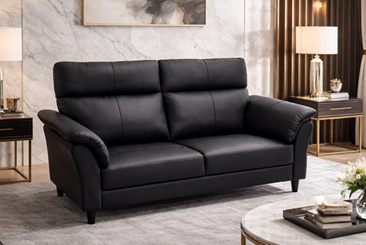 本革張りハイバックソファ３人掛け